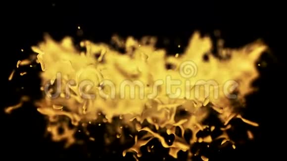 关闭旋转水溅在黑色背景无缝环黄色旋转液体爆炸视频的预览图