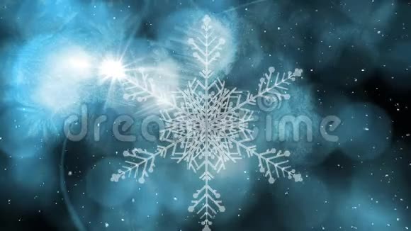 降雪伴着明亮的圣诞圈和雪花视频的预览图