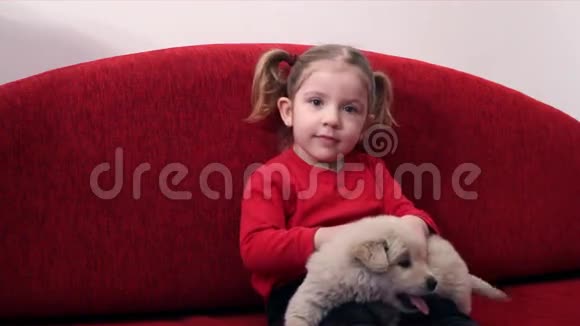 带小狗的小女孩视频的预览图