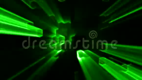 具有霓虹灯效果和灯光背景的绿色抽象六边形动画视频的预览图