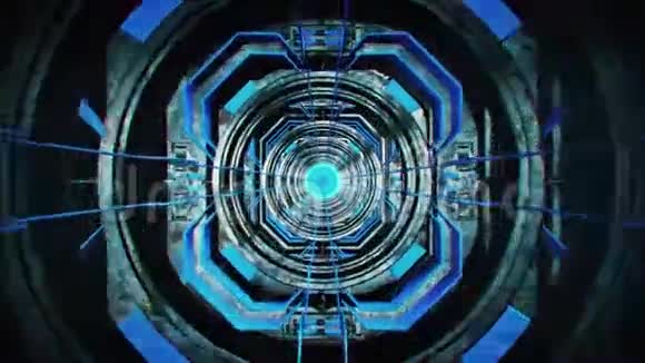 3D蓝SciFi金属隧道循环运动背景视频的预览图