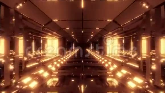 前卫的金属隧道走廊与漂亮的发光3d渲染运动背景壁纸俱乐部视频的预览图