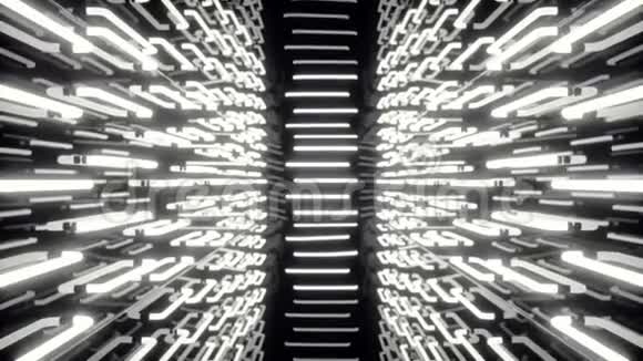 带有霓虹灯的未来主义黑暗走廊光芒四射未来建筑背景三维动画视频的预览图
