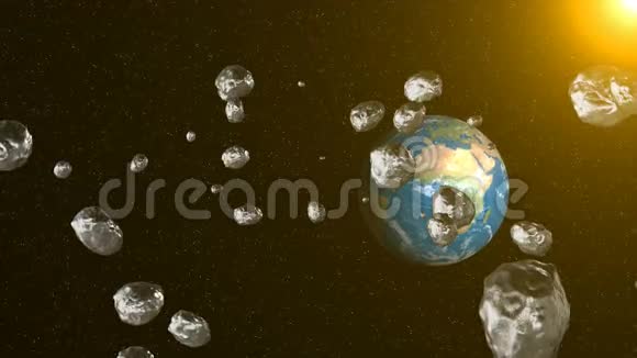 太空中的小行星飞向地球视频的预览图