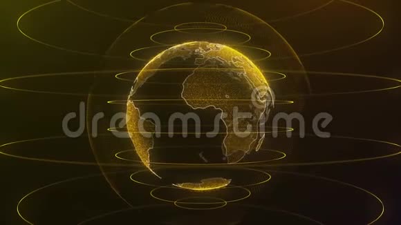 旋转地球仪行星地球作为一个发光全息图与幂弧线技术背景循环地球自转视频的预览图