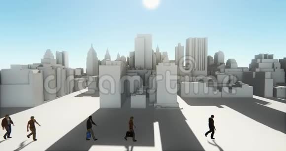 商务人士走在抽象城市建筑的前面商业帝国视频的预览图
