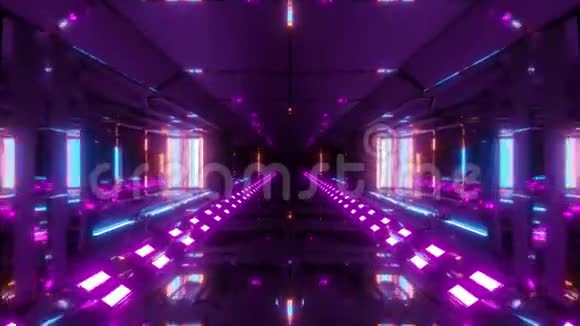 前卫的金属隧道走廊与漂亮的发光3d渲染运动背景壁纸俱乐部视频的预览图