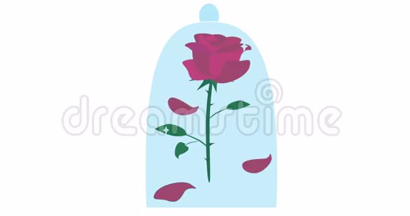 迷人的红色玫瑰花瓣飘落在玻璃穹顶卡通动画视频的预览图