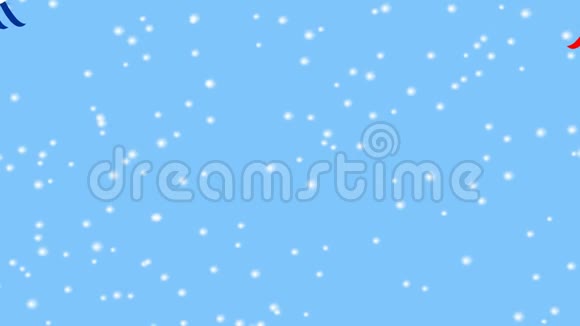两个雪人在降雪中滑雪大型冬售动画横幅蓝色广告标题与字母分开视频的预览图