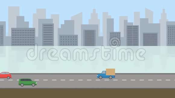城市日平面卡通全景循环动画4K视频的预览图