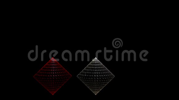 三维视频与锥在线框设计红色和银锥在黑色背景电影简介视频的预览图
