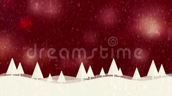 雪和圣诞树高清1080红色背景视频的预览图