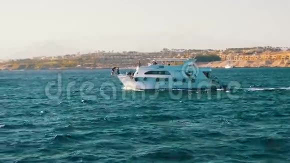 埃及海岸和海滩背景下红海波浪上的游船漂浮视频的预览图