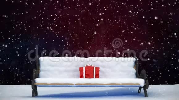 冬天的风景和降雪的长凳视频的预览图