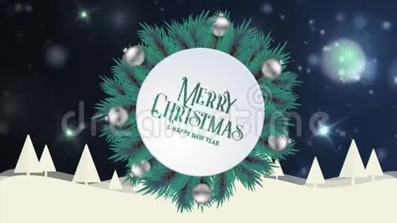 圣诞快乐贺卡动画蓝波克背景树雪视频的预览图