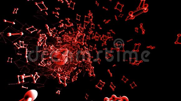 抽象红色挥动三维网格或网格的脉动几何物体用作抽象分子结构红色几何图形视频的预览图