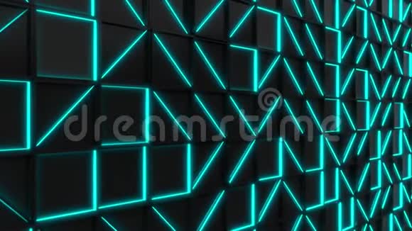 带有蓝色发光元素的黑色长方形瓷砖墙视频的预览图