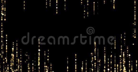 金色闪闪发光的菱形颗粒在黑色的背景金色的圣诞节和快乐中从上到下流动的星星视频的预览图