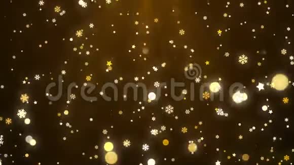 金色圣诞雪花星星和灯光的背景循环视频的预览图