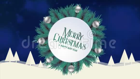 圣诞快乐贺卡动画蓝波克背景树雪视频的预览图