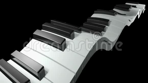 在黑色背景下挥动钢琴的键盘三维渲染视频的预览图