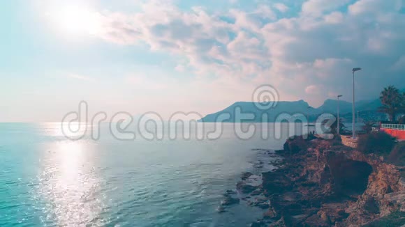 西班牙日落海滩全景贝尼多姆4k时间流逝视频的预览图