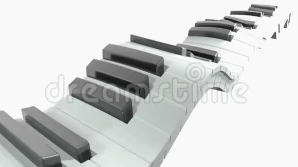 在白色背景下挥动钢琴的键盘三维渲染视频的预览图