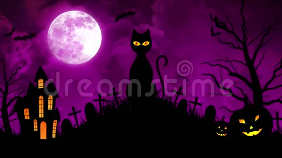 紫色背景下的猫城堡和月亮视频的预览图