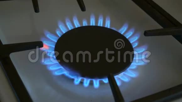 一个燃气燃烧器在燃气炉上燃烧蓝色火焰视频的预览图