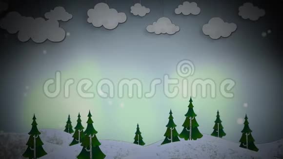 四季问候圣诞老人飞越松林4K环路视频的预览图