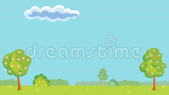 有树木和蓝天的景观卡通风格视频中的云视频的预览图