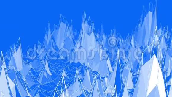 蓝色金属低聚波动表面作为幻想环境蓝色多边形几何振动环境或脉动视频的预览图