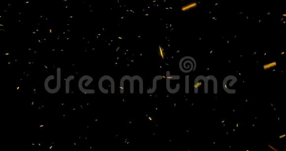 坠落金色金属闪光箔纸屑黑色背景上的动画运动金色圣诞节节日快乐视频的预览图