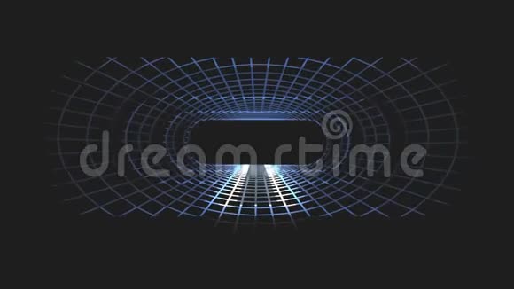 通过霓虹灯蓝光能源电网网络复古虚拟现实隧道运动图形动画背景背景视频的预览图