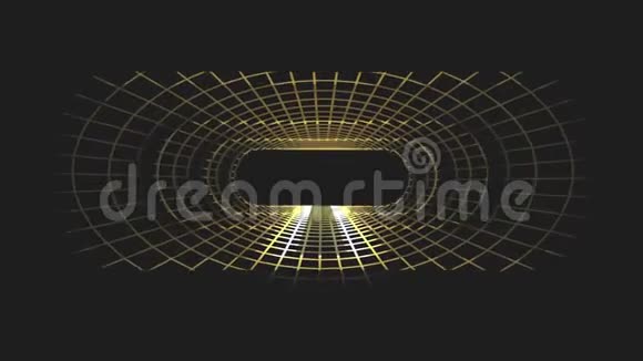 通过霓虹灯黄灯能源电网网络复古虚拟现实隧道运动图形动画新背景视频的预览图