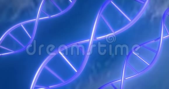 DNA分子链在蓝色背景上旋转视频的预览图