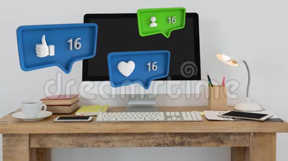 社交媒体的桌子和图标视频的预览图