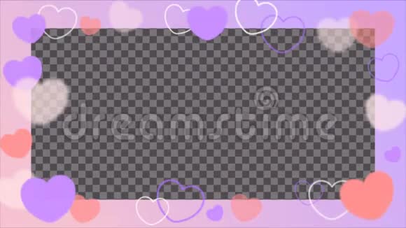 动画粉红色的心和紫色的心与方形框架的情人节和婚礼主题视频的预览图