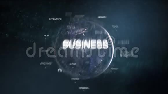 未来主义商业导向词云蓝色现代动画循环3D技术地球空间字集包括视频的预览图