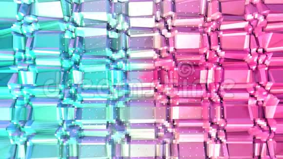 摘要简单的蓝色粉红色低聚三维表面和飞行白色晶体作为元素图形软几何低聚视频的预览图