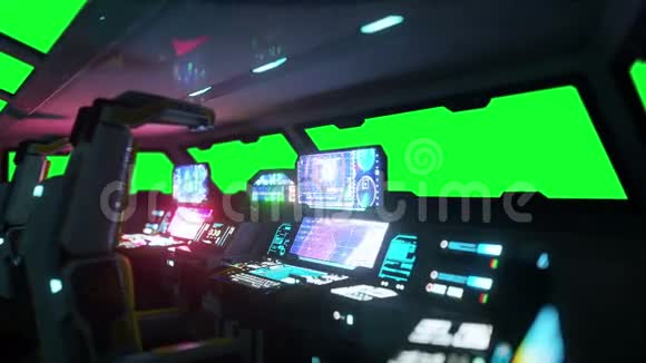 太空船未来主义的内部卡宾娜景色绿色屏幕录像视频的预览图