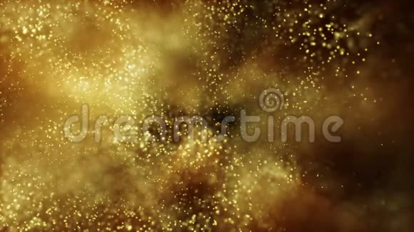背景黄金运动黑色背景上有星星的宇宙金色尘埃粒子的运动抽象VJ无缝视频的预览图