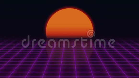 复古未来主义网格和日落80后级科幻背景视频的预览图