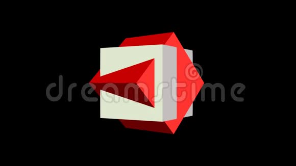 标识视频两个立方体静态红色盒子和黑色背景上旋转白色盒子放大摄像效果红色视频的预览图