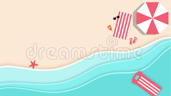夏季美丽海滩插图与复制空间2D动画4K视频视频的预览图
