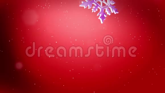 美丽的3d雪花在夜晚落在红色背景上用作圣诞节新年贺卡或冬季主题或视频的预览图