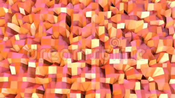 抽象简单的粉红色橙色低聚三维表面作为催眠环境软几何低聚运动背景视频的预览图