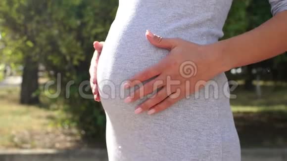 夏季公园孕妇腹部特写视频的预览图