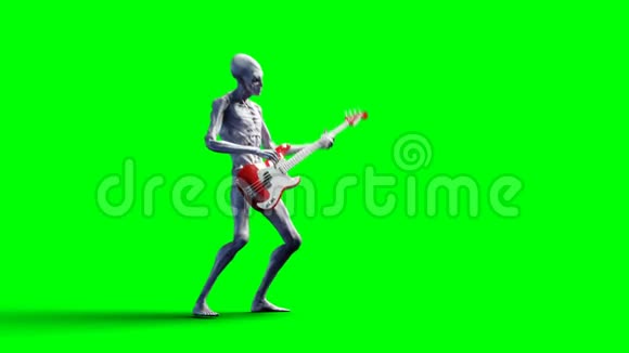 有趣的外星人演奏低音吉他现实运动和皮肤着色器4K绿屏镜头视频的预览图