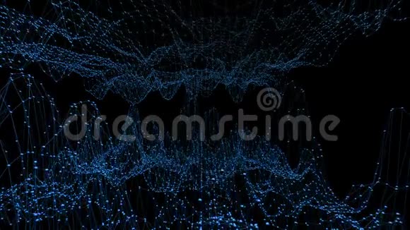 抽象干净的蓝色挥动三维网格或网格作为优雅的背景蓝色几何振动环境或脉动数学视频的预览图